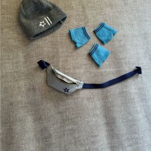 American Girl Doll Accessories Lot Hat Fanny Pack Wrist Warmers